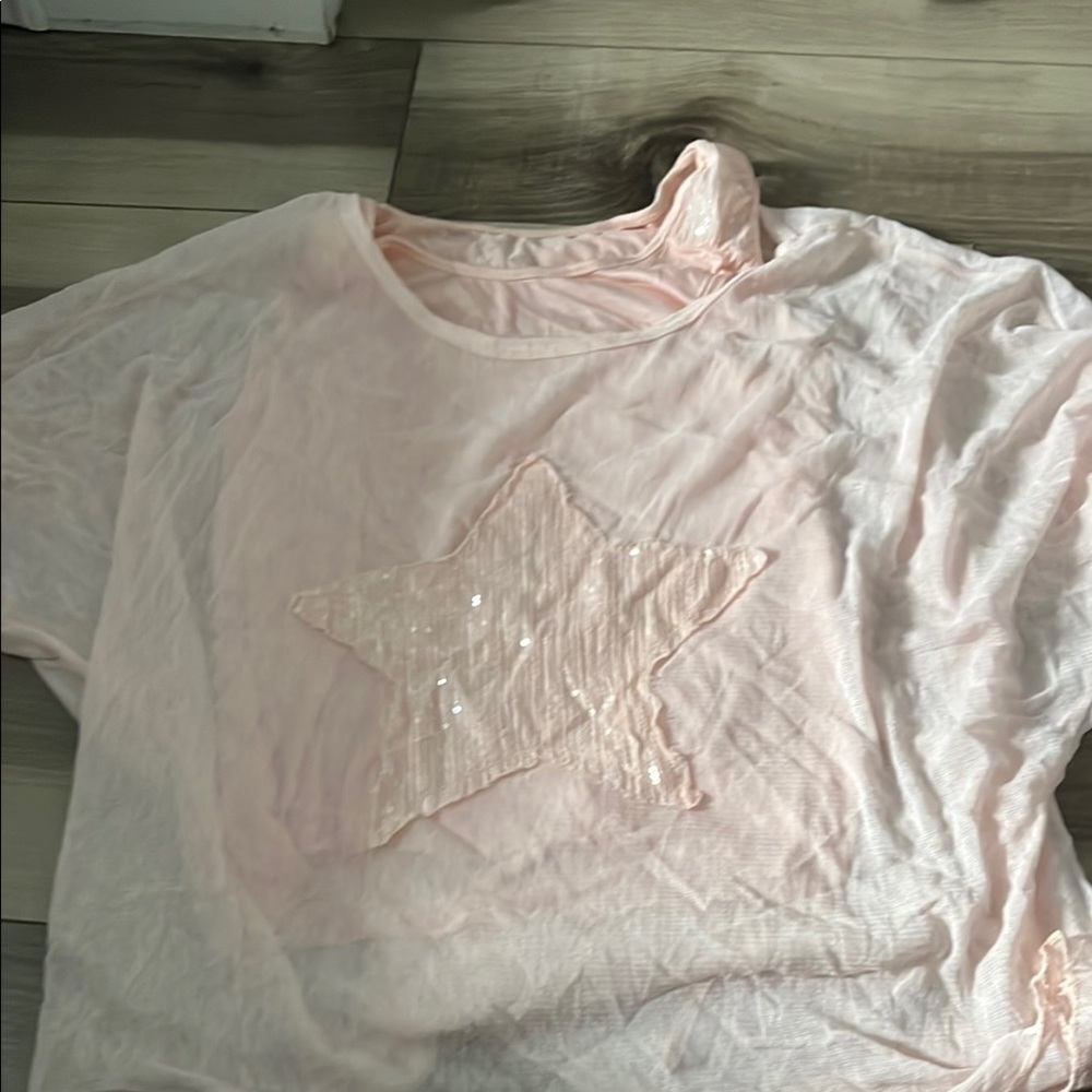 Pink Short Sleeve Tee with Textured Design